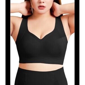 Poseshe Women Black Seamless Wireless‎ V-Neck Full Coverage Bralette Size XXXL